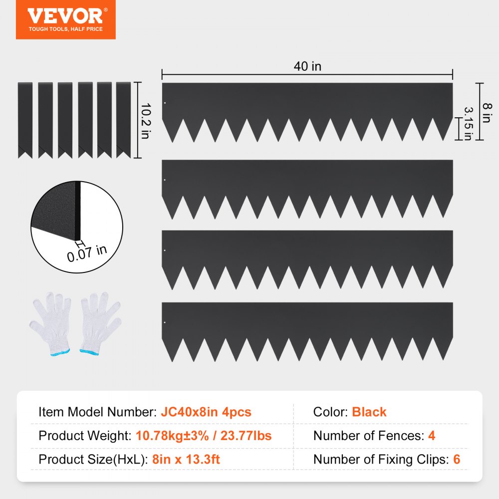 VEVOR Obrzeża do trawników 40" x 8" (zestaw 4 szt.) Stalowa taśma do obrzeży trawnika Obrzeże łóżka Obrzeże łóżka Krawędź kosząca Nadaje się do ogrodów zewnętrznych, ścieżek, trawników, dziedzińców, poboczy dróg i nie tylko Czarny