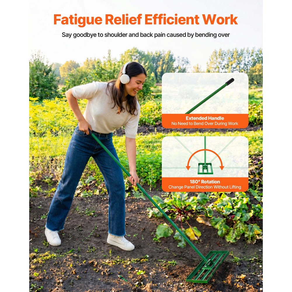 Grabie wyrównujące trawnik VEVOR 758 x 254 mm, ściągaczka do trawnika z uchwytem stalowym o długości 198 cm, wyrówniarka trawnika z rękawicami ogrodowymi, narzędzie do wyrównywania trawnika, odpowiednie do ogrodu, pola golfowego i rolnictwa