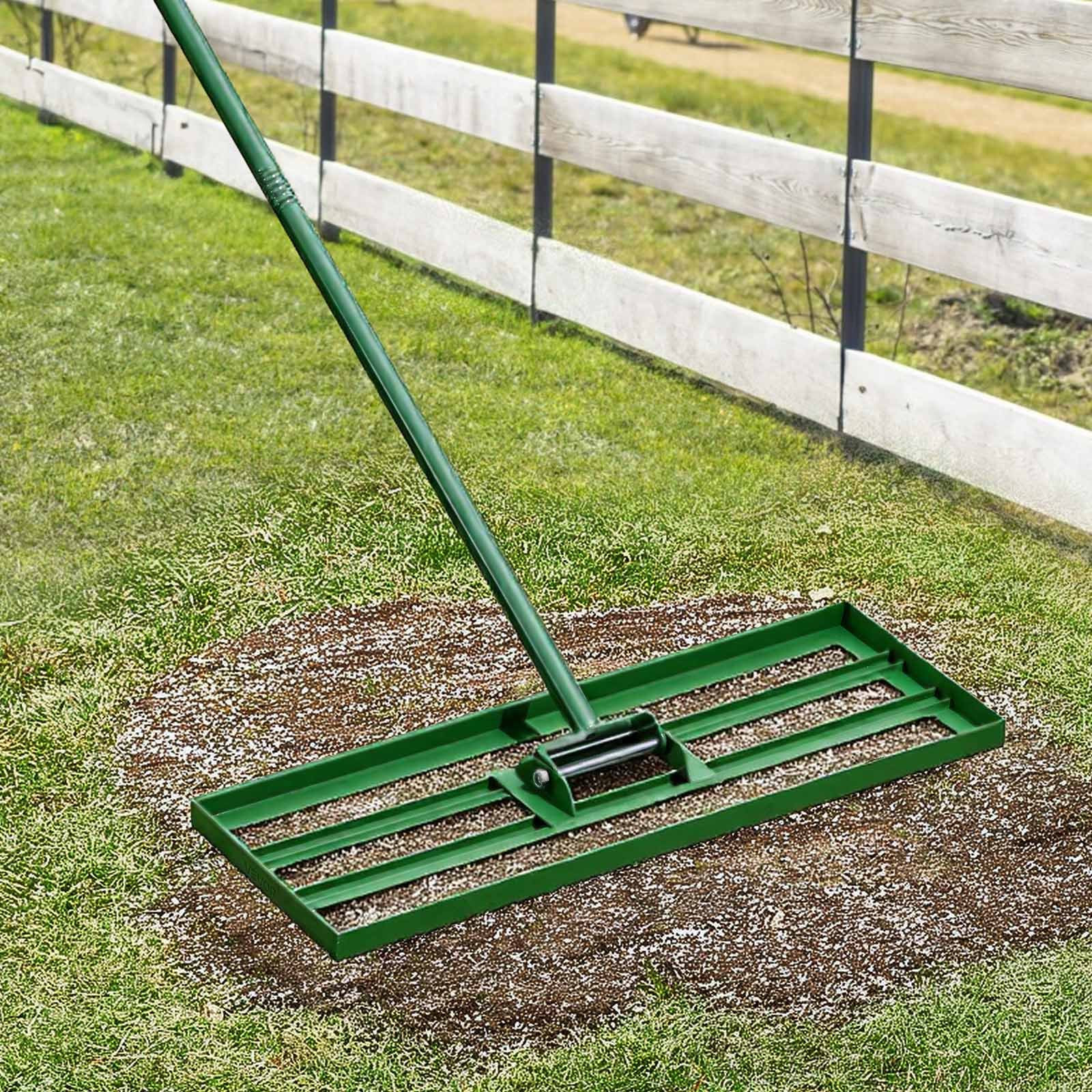 Grabie wyrównujące trawnik VEVOR 758 x 254 mm, ściągaczka do trawnika z uchwytem stalowym o długości 198 cm, wyrówniarka trawnika z rękawicami ogrodowymi, narzędzie do wyrównywania trawnika, odpowiednie do ogrodu, pola golfowego i rolnictwa