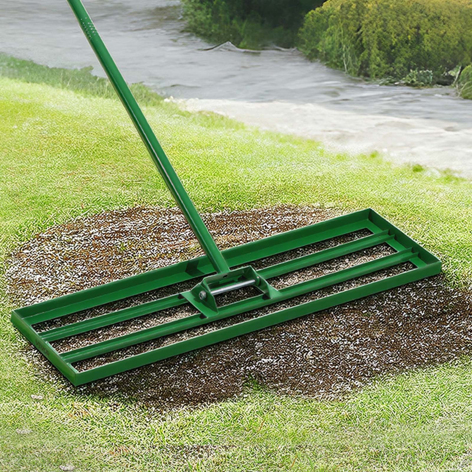 Grabie wyrównujące trawnik VEVOR 910x250 mm, ściągaczka do trawnika z uchwytem stalowym o długości 198 cm, wyrówniarka trawnika z rękawicami ogrodowymi, narzędzie do wyrównywania trawnika, odpowiednie do ogrodu, pola golfowego i rolnictwa