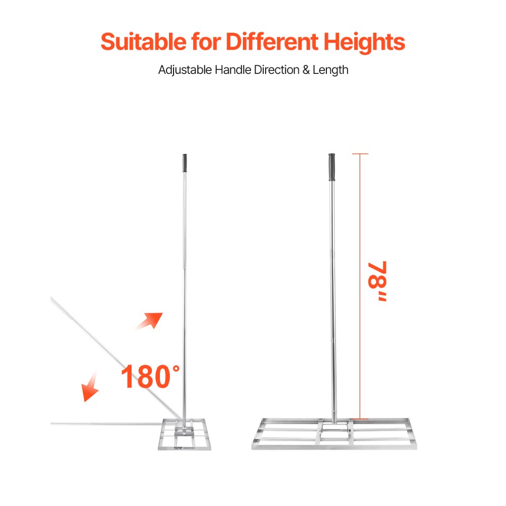 Grabie do trawników VEVOR z uchwytem, ​​podstawa 355 x 762 mm, grabie wyrównujące ze stali węglowej, grabie wyrównujące trawnik do pielęgnacji trawników, grabie wyrównujące trawniki, do ogrodu i pola golfowego
