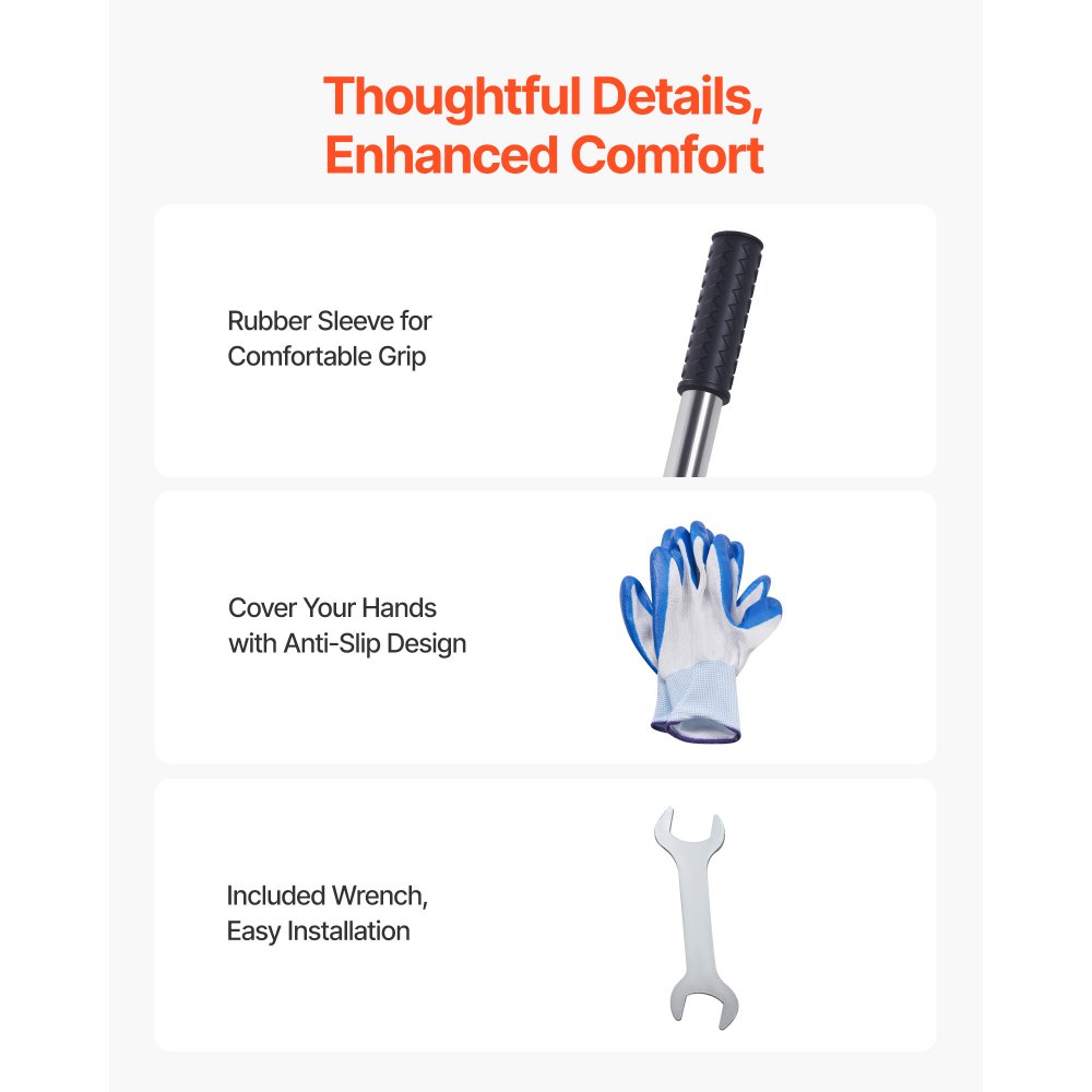 Grabie do trawników VEVOR 255 x 763 mm, grabie do wyrównywania trawników z bardzo długim trzonkiem 210 cm, wyrównywacz powierzchni z rękawicami, grabie wyrównujące, grabie do wyrównywania trawników w ogrodach i na polach golfowych