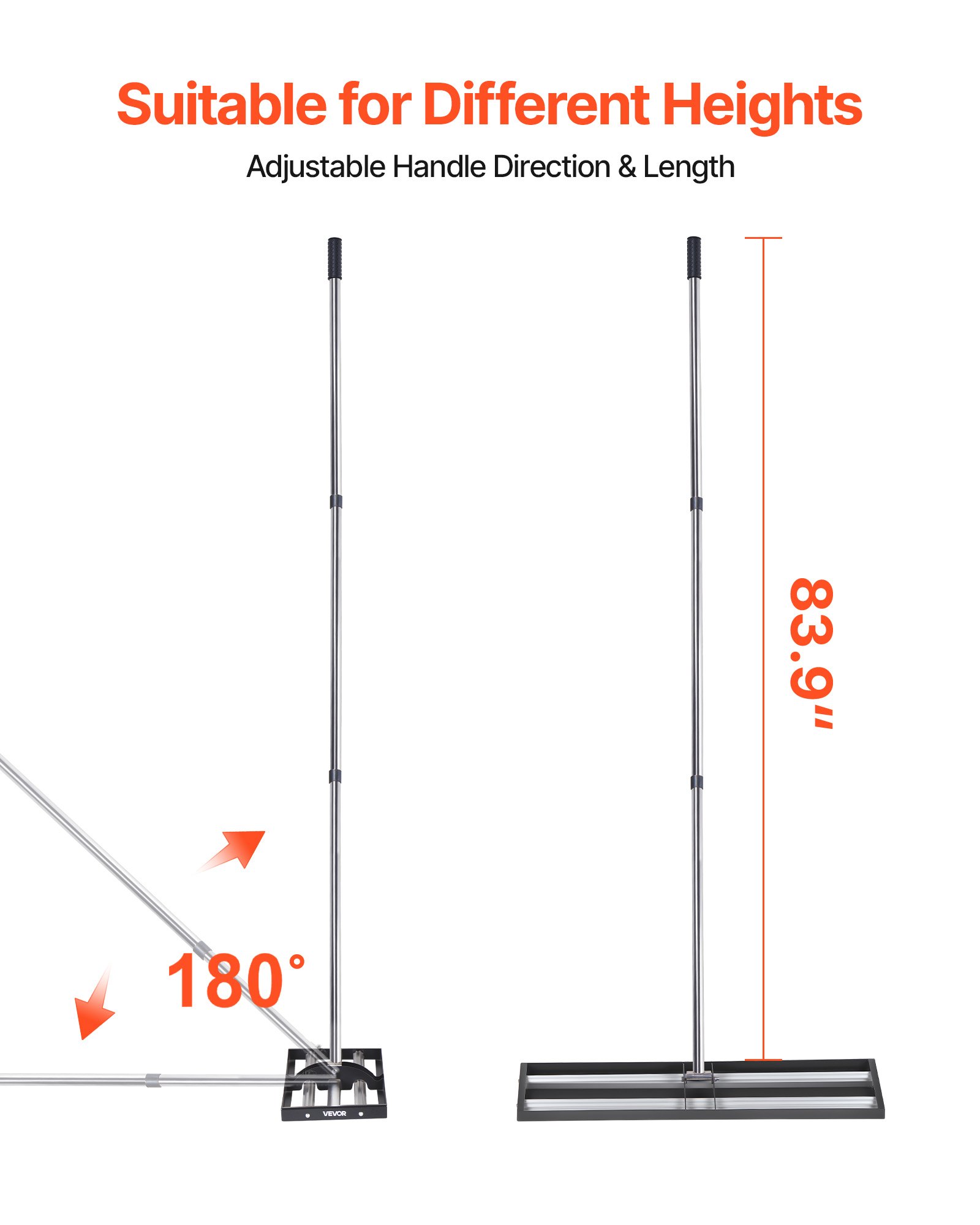 Grabie do trawników VEVOR 255 x 915 mm, grabie wyrównujące z regulowanym uchwytem 213 cm, wyrównywacz trawnika z rękawicami, grabie wyrównujące, wyrównywacz powierzchni, narzędzie do wyrównywania trawników i pól golfowych