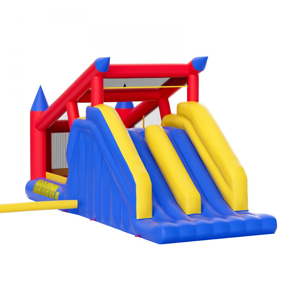 VEVOR Dmuchany Dmuchany Domek, Trampolina do Zabawy na Zewnątrz, Dmuchany Zamek z Dmuchawą, Zjeżdżalnią i Torbą do Przechowywania, Rodzinny Dmuchany Zamek do Ogrodu, 465 x 260 x 235 cm