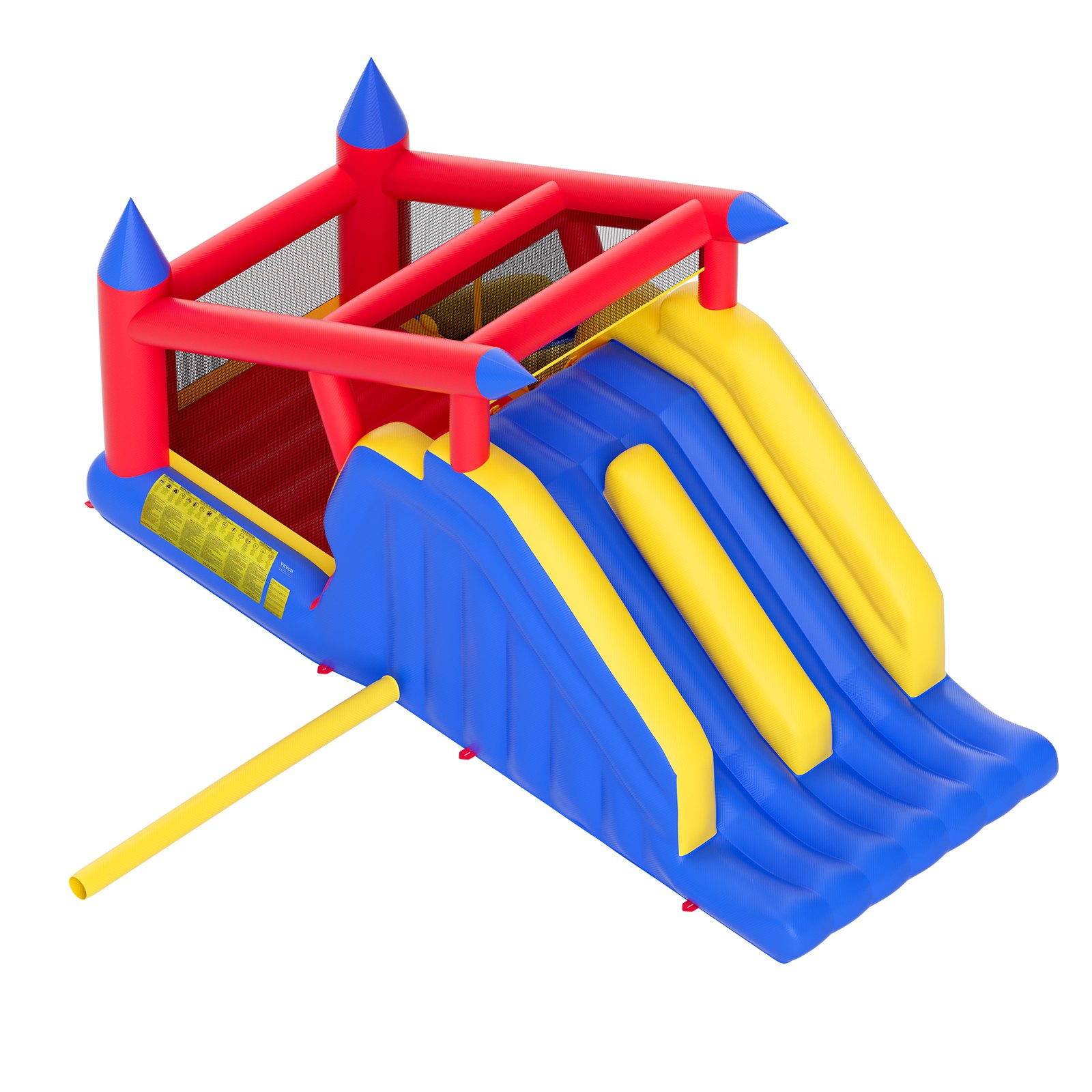 VEVOR Dmuchany Dmuchany Domek, Trampolina do Zabawy na Zewnątrz, Dmuchany Zamek z Dmuchawą, Zjeżdżalnią i Torbą do Przechowywania, Rodzinny Dmuchany Zamek do Ogrodu, 465 x 260 x 235 cm