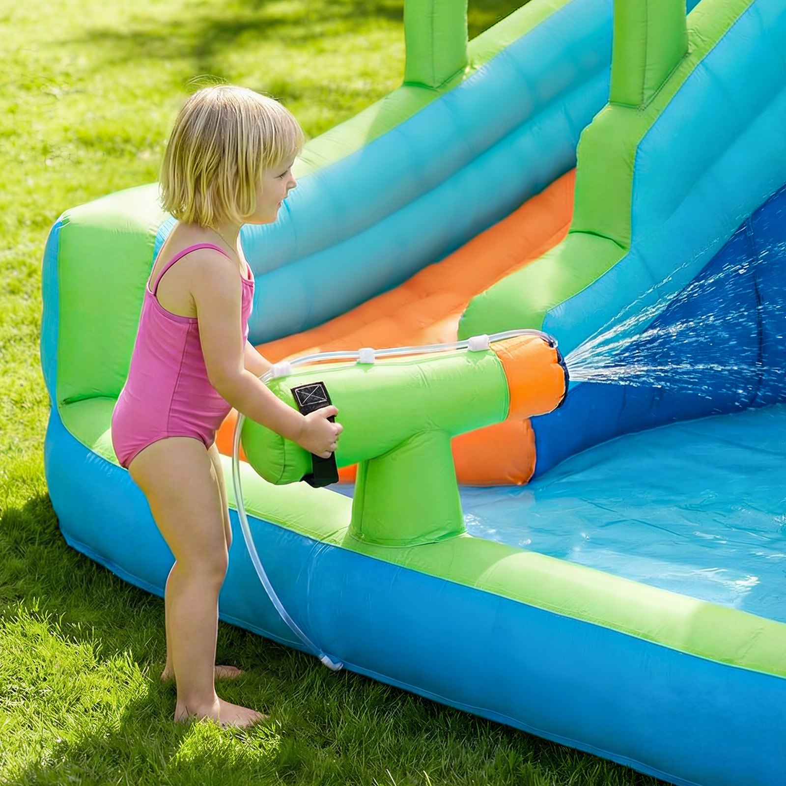 VEVOR Inflatable Bounce House, 11.3 x 12.3 x 7.0 ft Inflatable Bounce House Water Slide, Bouncer Castle with Castle Bounces, Basketball Hoop, Splash Pool & Water Ring Toss, for 3 to 4 Kids Ages 3 to 8