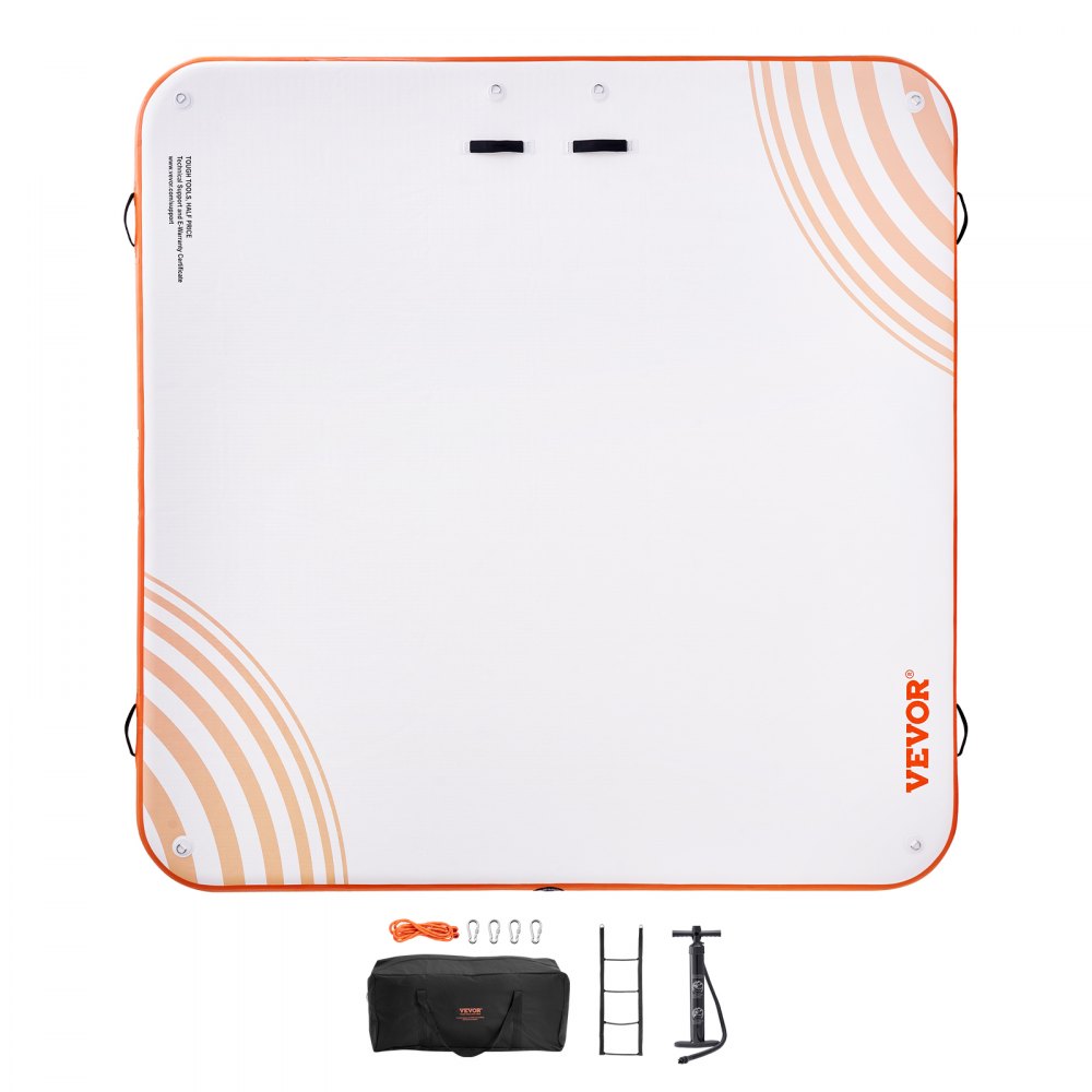 VEVOR Nadmuchiwany Pływający Pomost, 3,04 x 3,04 m, Platforma Pomostu, Antypoślizgowa Mata Pływająca na Wodzie z Przenośną Torbą Transportową i Odłączaną Drabinką, Pływająca Platforma Wyspiarska Tratwa do Basenu, Plaża