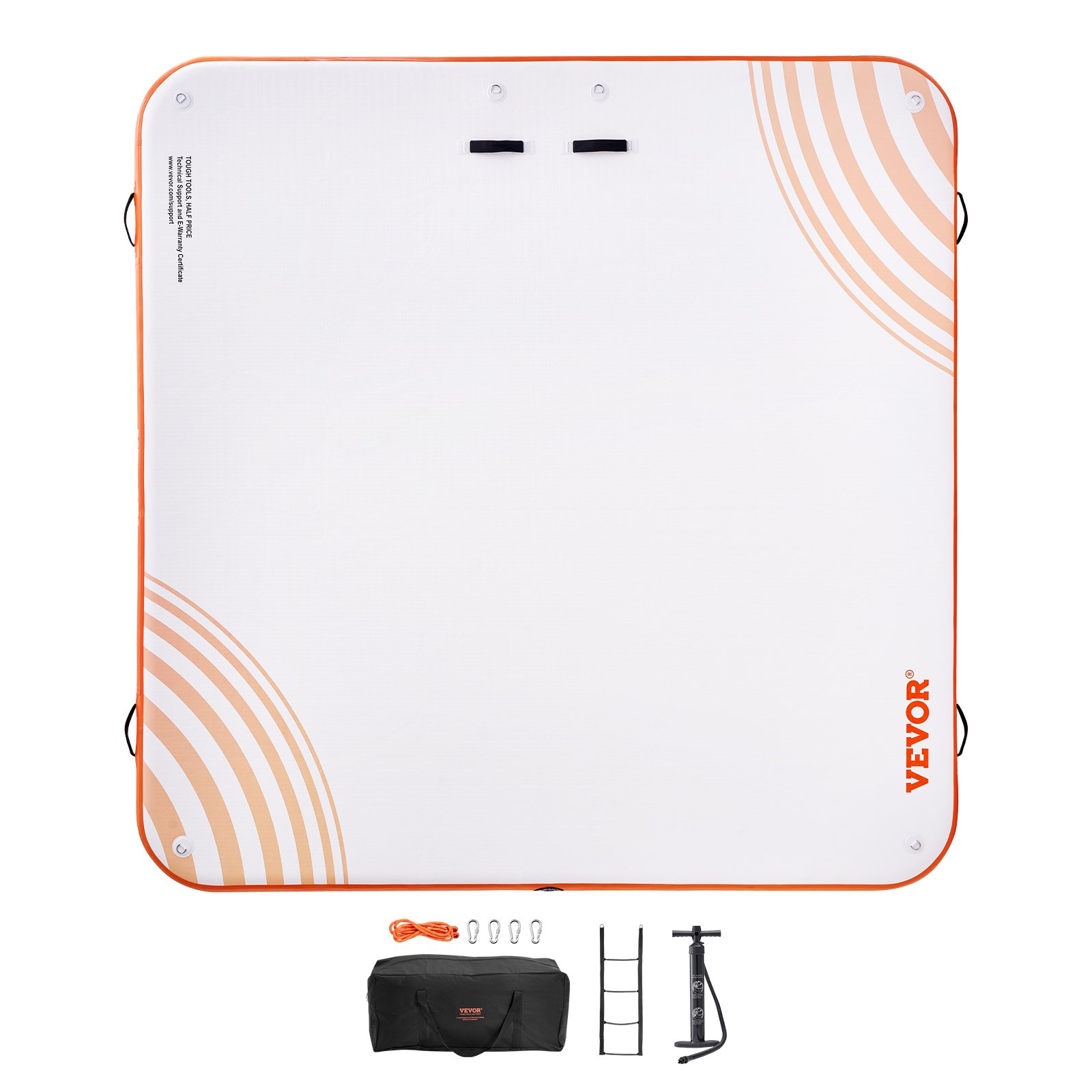 VEVOR Nadmuchiwany Pływający Pomost, 3,04 x 3,04 m, Platforma Pomostu, Antypoślizgowa Mata Pływająca na Wodzie z Przenośną Torbą Transportową i Odłączaną Drabinką, Pływająca Platforma Wyspiarska Tratwa do Basenu, Plaża