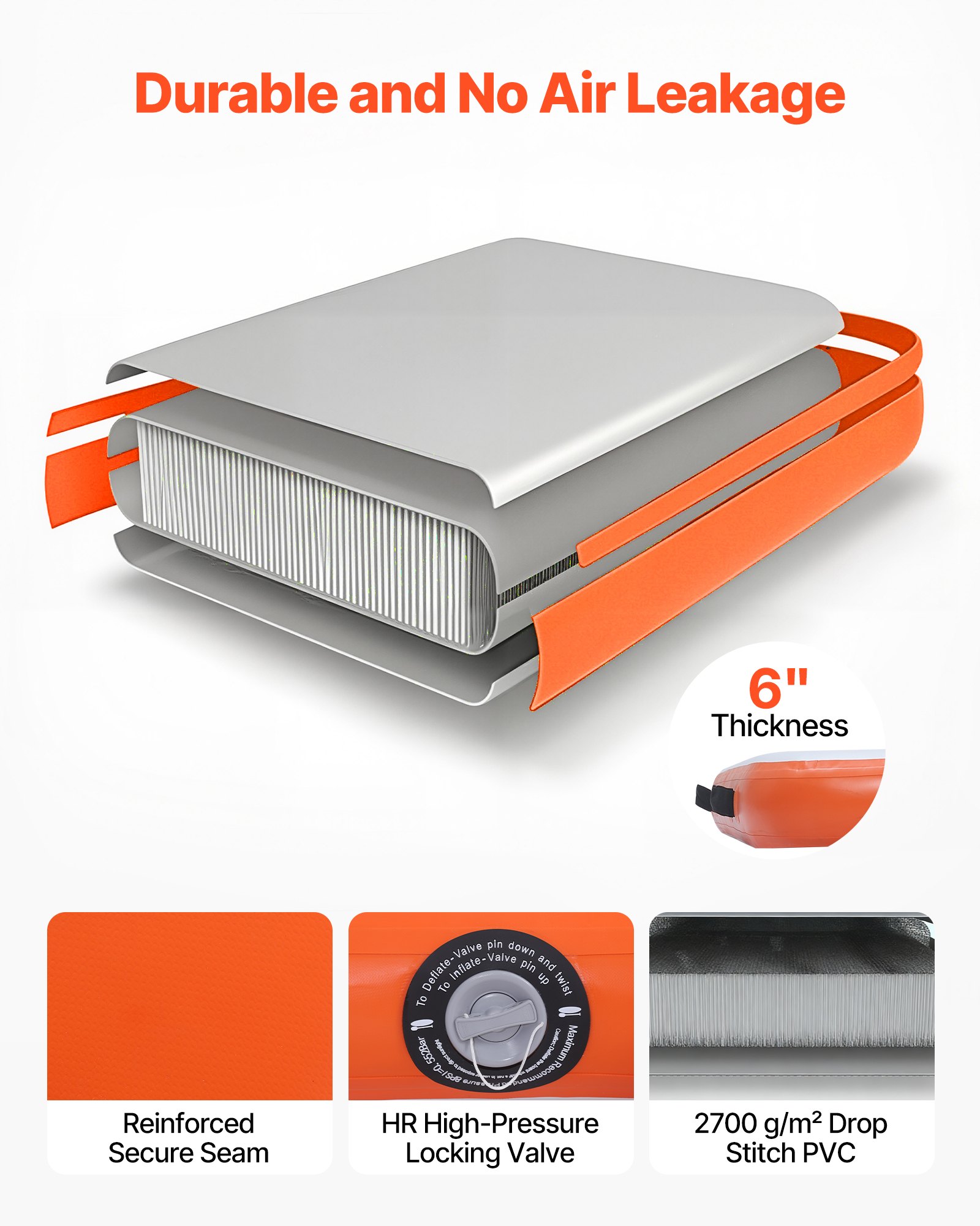 VEVOR Nadmuchiwany pomost pływający, 2,6 x 2,6 m, platforma pływająca z powierzchnią antypoślizgową, torba transportowa i odpinana drabinka, pływająca wyspa, platforma wodna do basenu, na plażę i morze, pomarańczowy