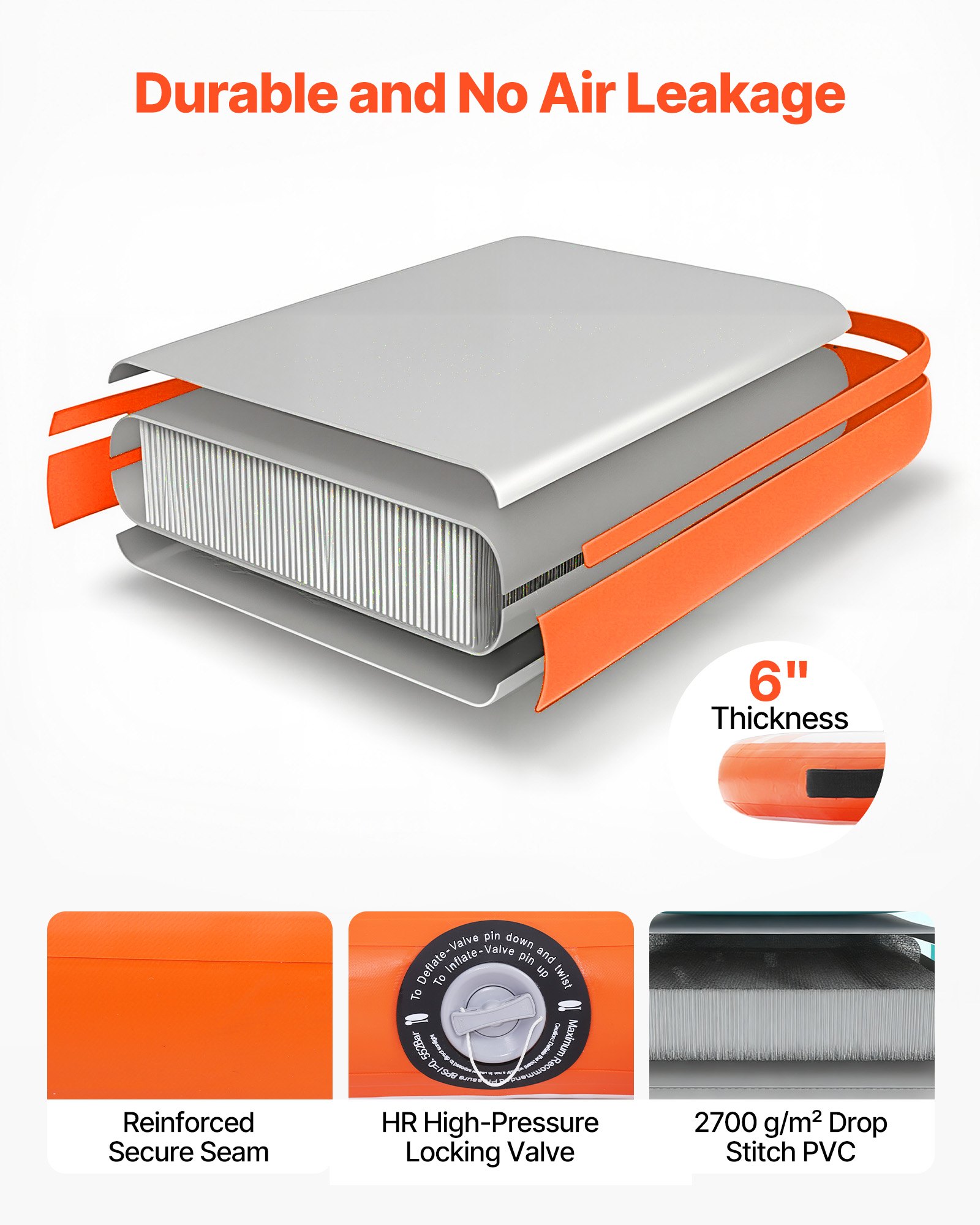 VEVOR Inflatable Floating Dock, 2.44 M Inflatable Dock Platform, Non-Slip Water Air Mat with Portable Carrying Bag & Detachable Ladder, Floating Water Platform Island Raft for Pool Beach Ocean, Orange