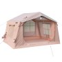 VEVOR Inflatable Tent for Camping 2-4 Person Blow Up Tent with Pump Beige, for Family Outdoor Glamping, Waterproof 420D Oxford, Easy Setup Air House with Skylight, Stove Jack, Mesh Windows & Carry Bag