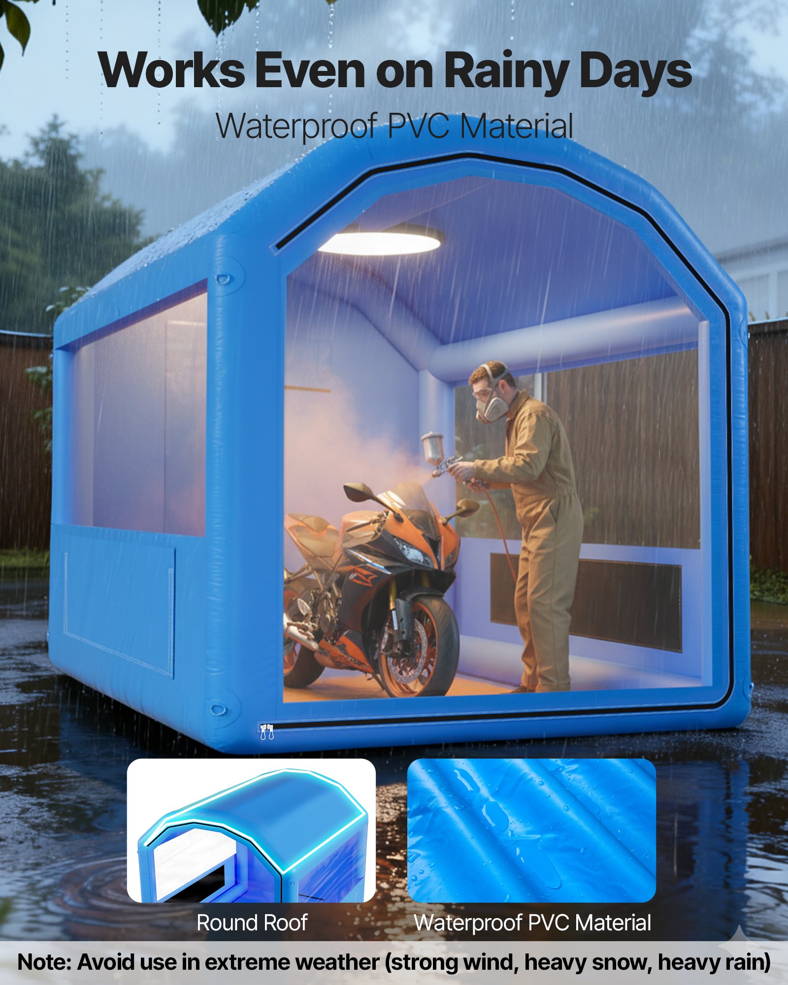 VEVOR Nadmuchiwana kabina lakiernicza, kabina lakiernicza, 3 x 2,5 x 2,5 m, namiot lakierniczy z dmuchawą 550 W i systemem filtracji powietrza, okrągły dach, PVC, lakierowanie natryskowe metalowych części pojazdów mechanicznych, kolor niebieski