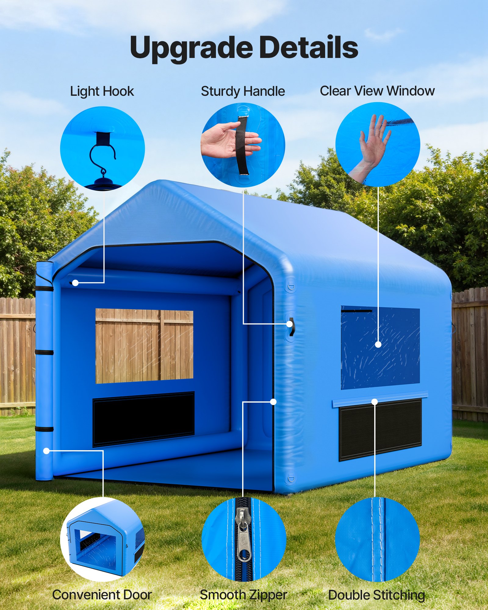 VEVOR Nadmuchiwana kabina lakiernicza, kabina lakiernicza 4 x 3 x 2,8 m, namiot lakierniczy z dmuchawą 750 W i systemem filtracji powietrza, dach trójkątny, PVC, lakierowanie natryskowe metalowych części pojazdów mechanicznych