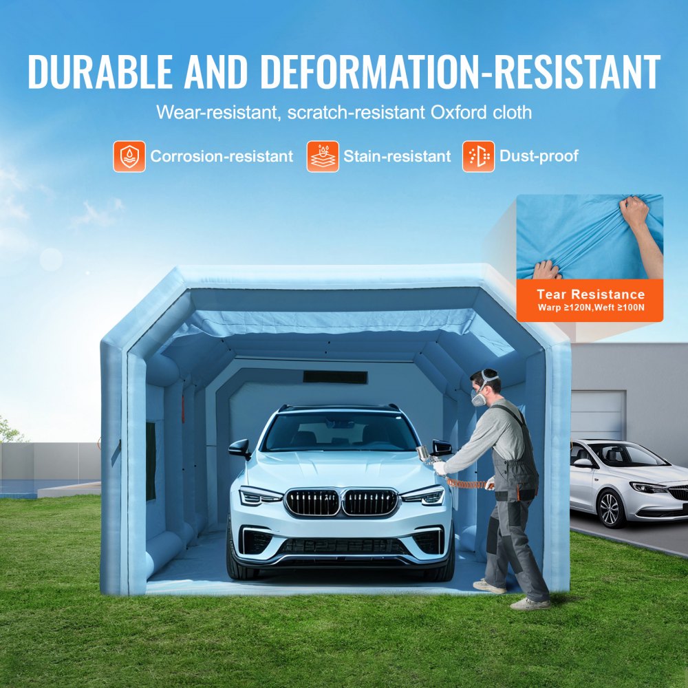 VEVOR Inflatable Spray Booth Tent, Inflatable Paint Booth Tent 750W + 350W Car Paint Booth Workplace 210D Oxford Fabric with 2 Blowers 4 x 2.5 x 2.2 m Blue Car Parking Garage