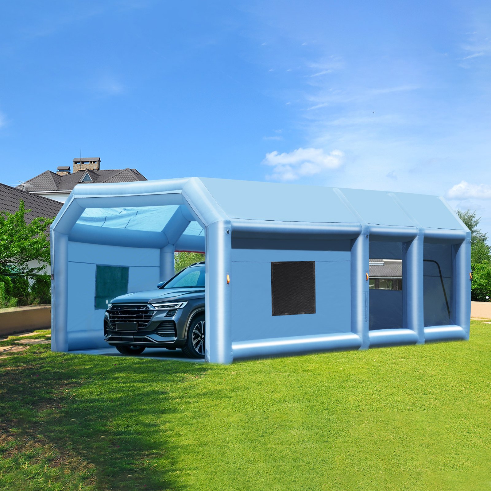 VEVOR Inflatable Spray Booth Tent, Inflatable Paint Booth Tent 750W + 350W Car Paint Booth Workplace 210D Oxford Fabric with 2 Blowers 4 x 2.5 x 2.2 m Blue Car Parking Garage