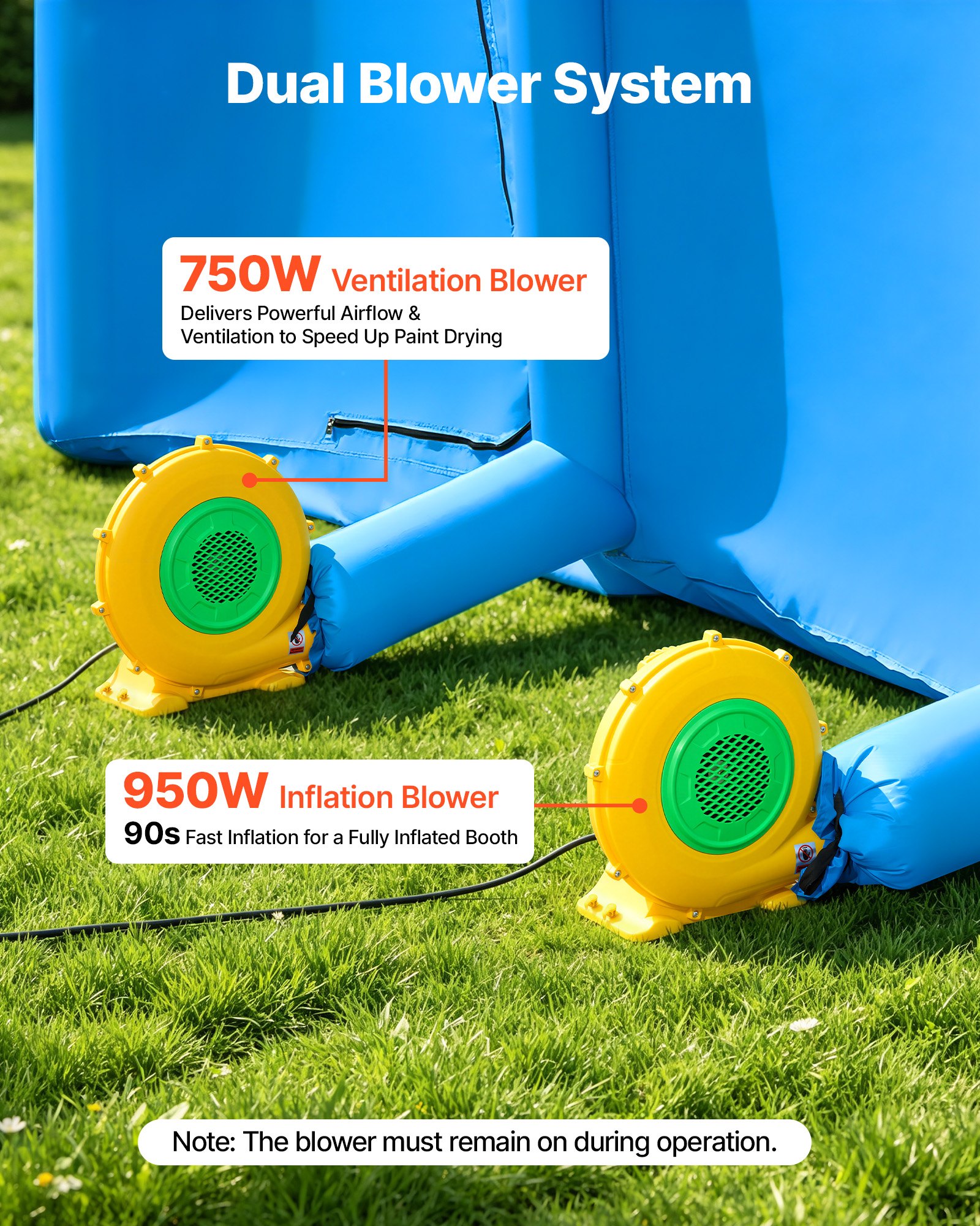 VEVOR Inflatable Paint Booth,  8 x 4.5 x 3 m, Portable Spray Booth with 750W+950W Blowers and Large Filter Cotton, Arched Roof Blow Up Painting Tent for Full-Size Pickup Truck, Small Speedboat, Blue