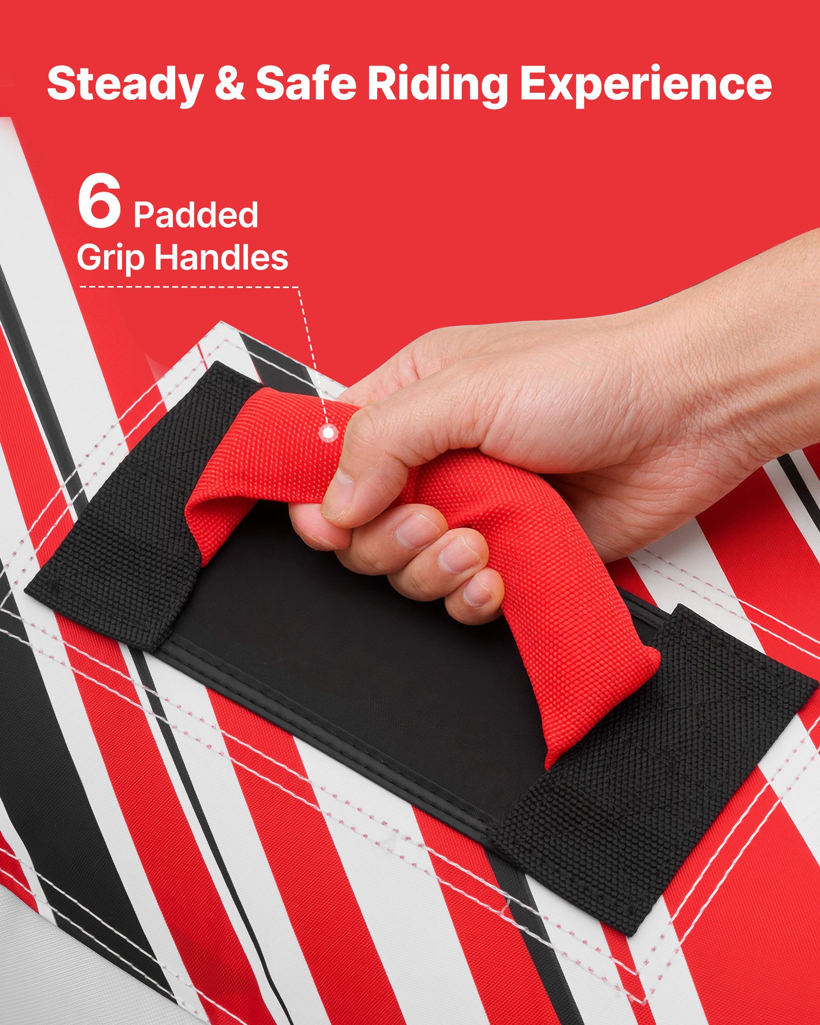 VEVOR Holowana dętka do łodzi, holownik do sportów wodnych dla 3 osób, udźwig do 231 kg, z płetwami, nylonową osłoną, wyściełanymi uchwytami i zaworem bezpieczeństwa, do jezior, rzek i mórz, kolor czerwony