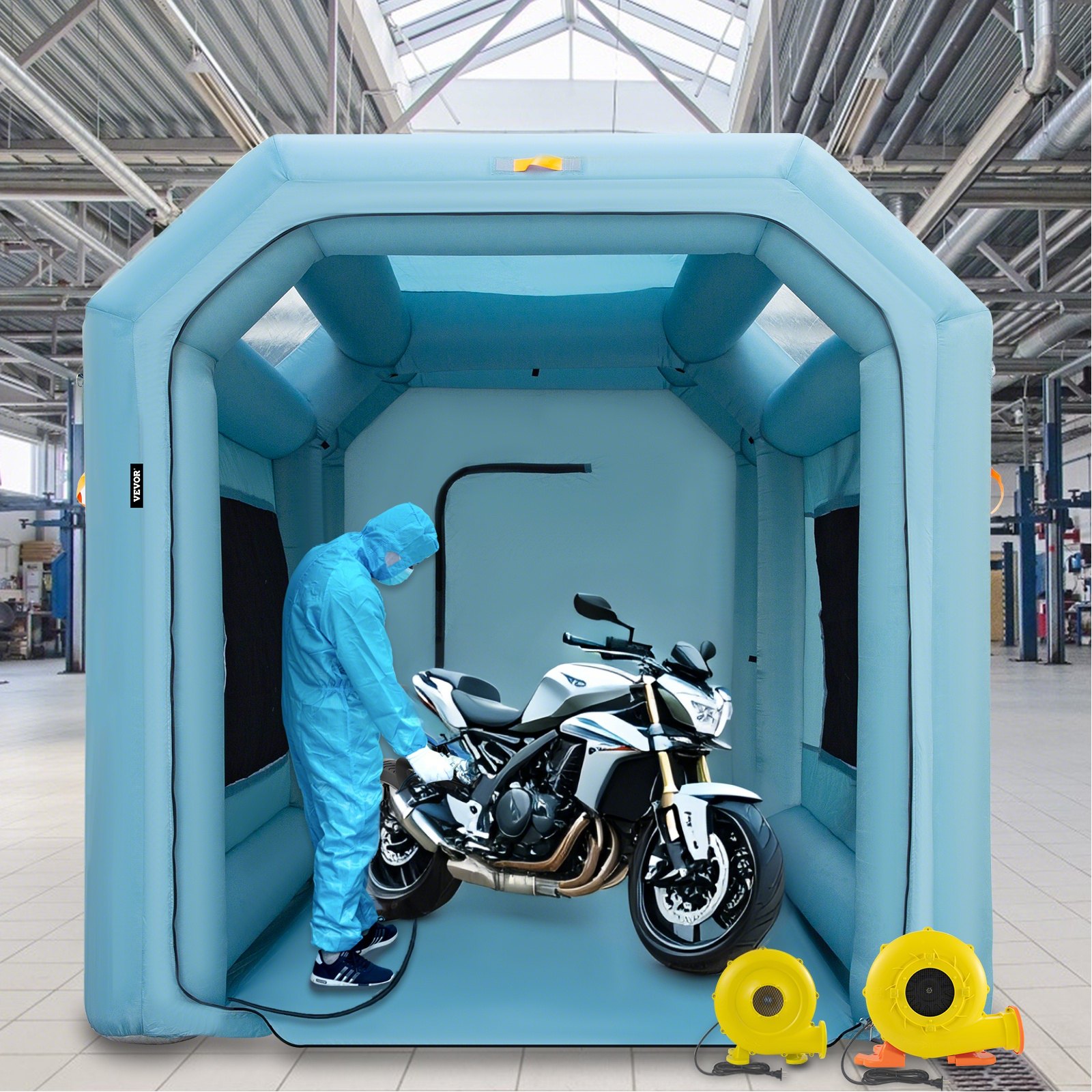 VEVOR 210D PVC Oxford Nadmuchiwana Kabina Lakiernicza, Przestrzeń Zewnętrzna 4x2,5x2,2m I Przestrzeń Wewnętrzna 3,6x1,7x1,8m Nadmuchiwana Kabina Lakiernicza W Kolorze Niebieskim