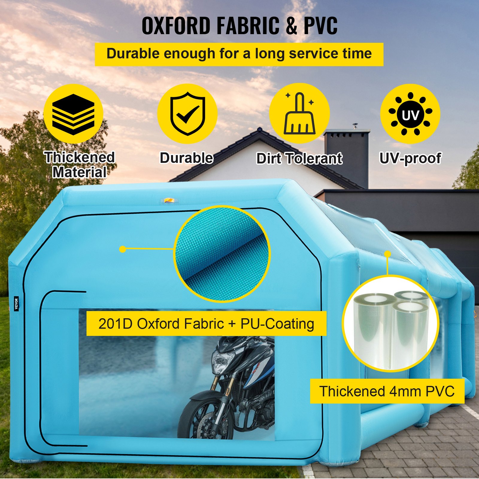 VEVOR 210D PVC Oxford Nadmuchiwana Kabina Lakiernicza, Przestrzeń Zewnętrzna 6x3x2,5m I Przestrzeń Wewnętrzna 5,5x2,1x2m Nadmuchiwany Namiot Kabinowy W Kolorze Niebieskim Na Samochód Lub Kemping