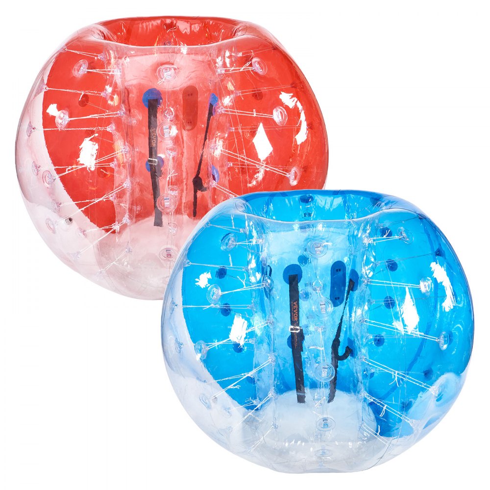 VEVOR Nadmuchiwana piłka Bumper Ball, zestaw 2 sztuk, 1,5 m x 1,2 m, piłka do odbijania się, PVC Body Bubble, do aktywności na świeżym powietrzu, czerwona + niebieska + przezroczysta nadmuchiwana piłka Bumper Ball