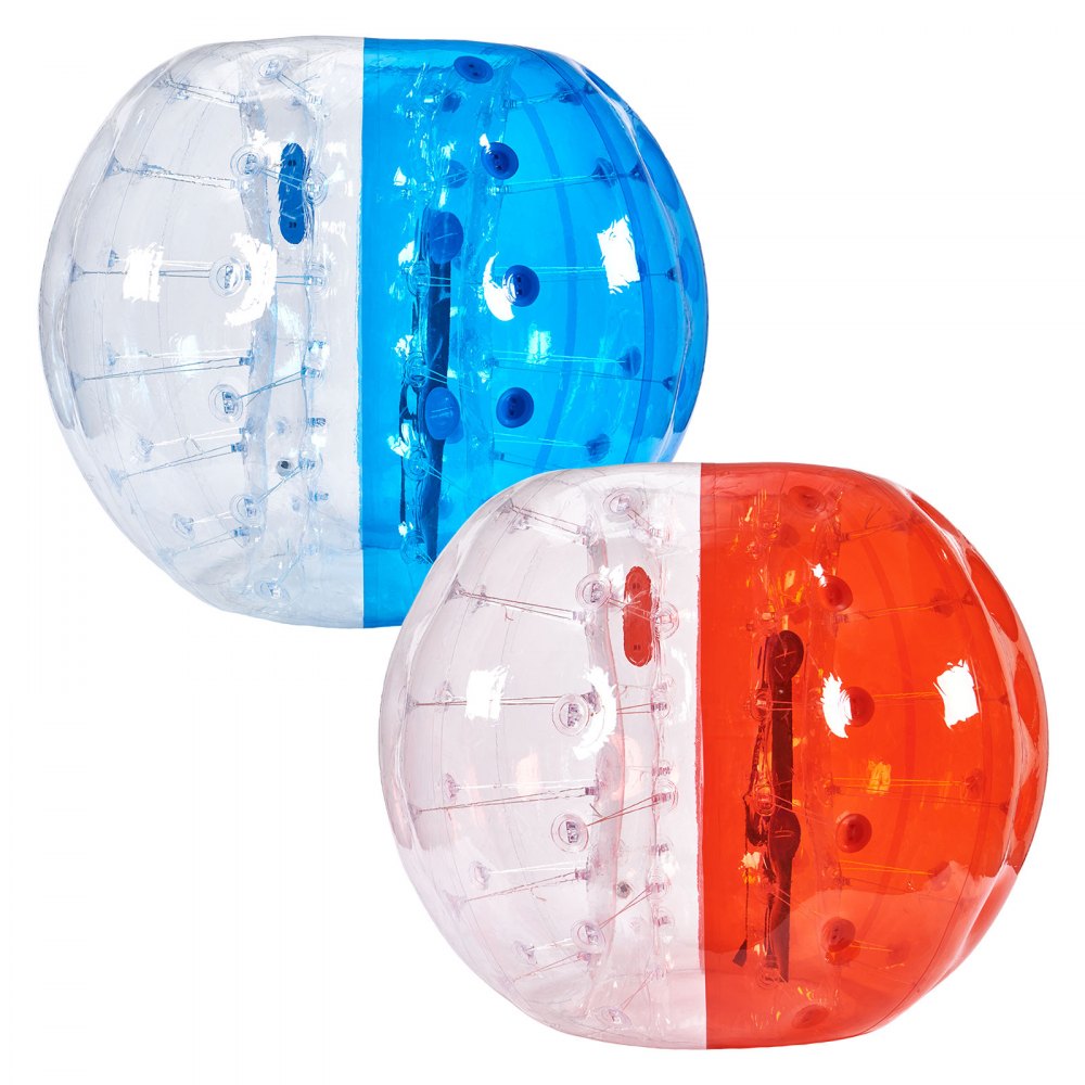 VEVOR Nadmuchiwana piłka Bumper Ball, zestaw 2 sztuk, 1,5 m x 1,2 m, piłka do odbijania się, PVC Body Bubble, do aktywności na świeżym powietrzu, czerwona + niebieska + przezroczysta nadmuchiwana piłka Bumper Ball