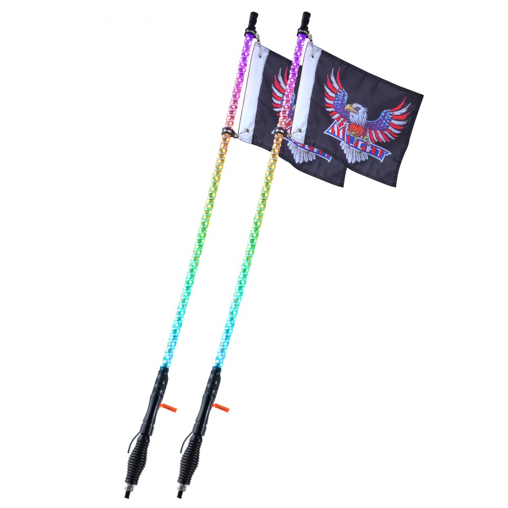 VEVOR 2 sztuki, lampa z batem z podstawą sprężynową, lampa z batem LED z aplikacją i pilotem, wodoodporna, spiralna lampa śledząca RGB 360° z batem i 2 flagami, lampa z batem LED 914,4 mm do pojazdów UTV i quadów