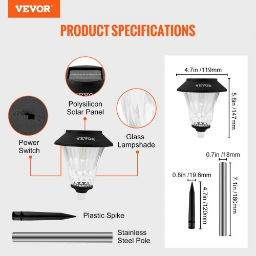 VEVOR 6x lampa ogrodowa lampa solarna lampa ogrodowa zewnętrzne oświetlenie ścieżki solarnej 33mA