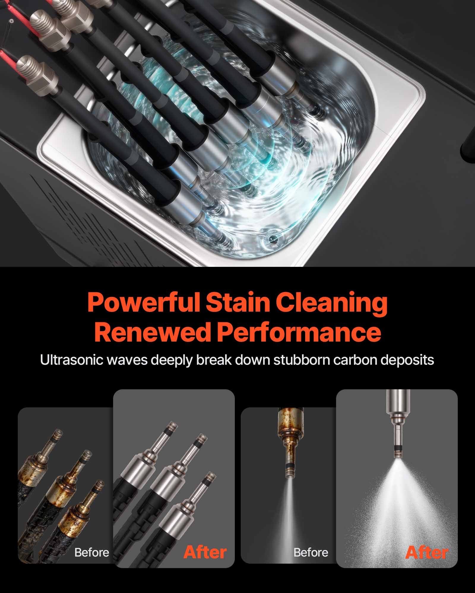 Tester wtryskiwaczy VEVOR z 9 trybami testowania, 6-cylindrowe urządzenie czyszczące ultradźwiękowe 28 kHz, regulowane do 12/70/120 V dla EFI/FSI/GDI, urządzenie do czyszczenia wtryskiwaczy z zaworem spustowym do samochodów osobowych