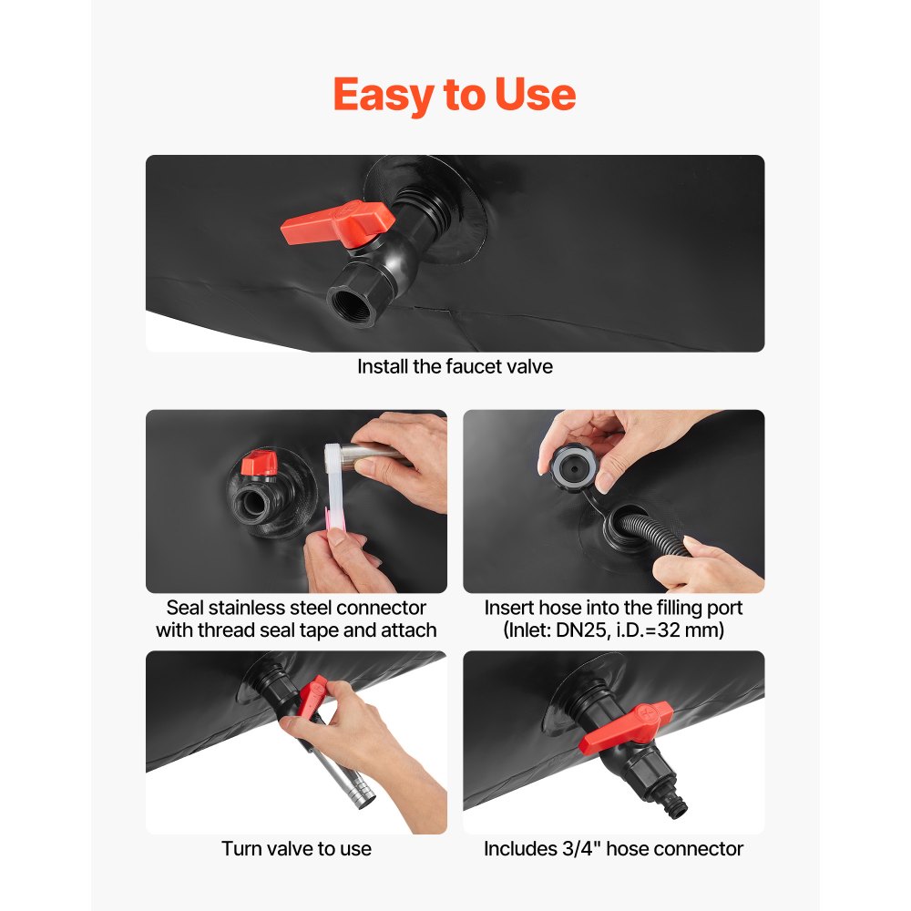 VEVOR Worek do przechowywania wody, 1000 l worek na wodę z kranem, składany i przenośny worek na wodę wykonany z PVC 1000D, do przechowywania wody w systemach nawadniających, odporny na suszę i pomoc w przypadku klęsk żywiołowych, czarny