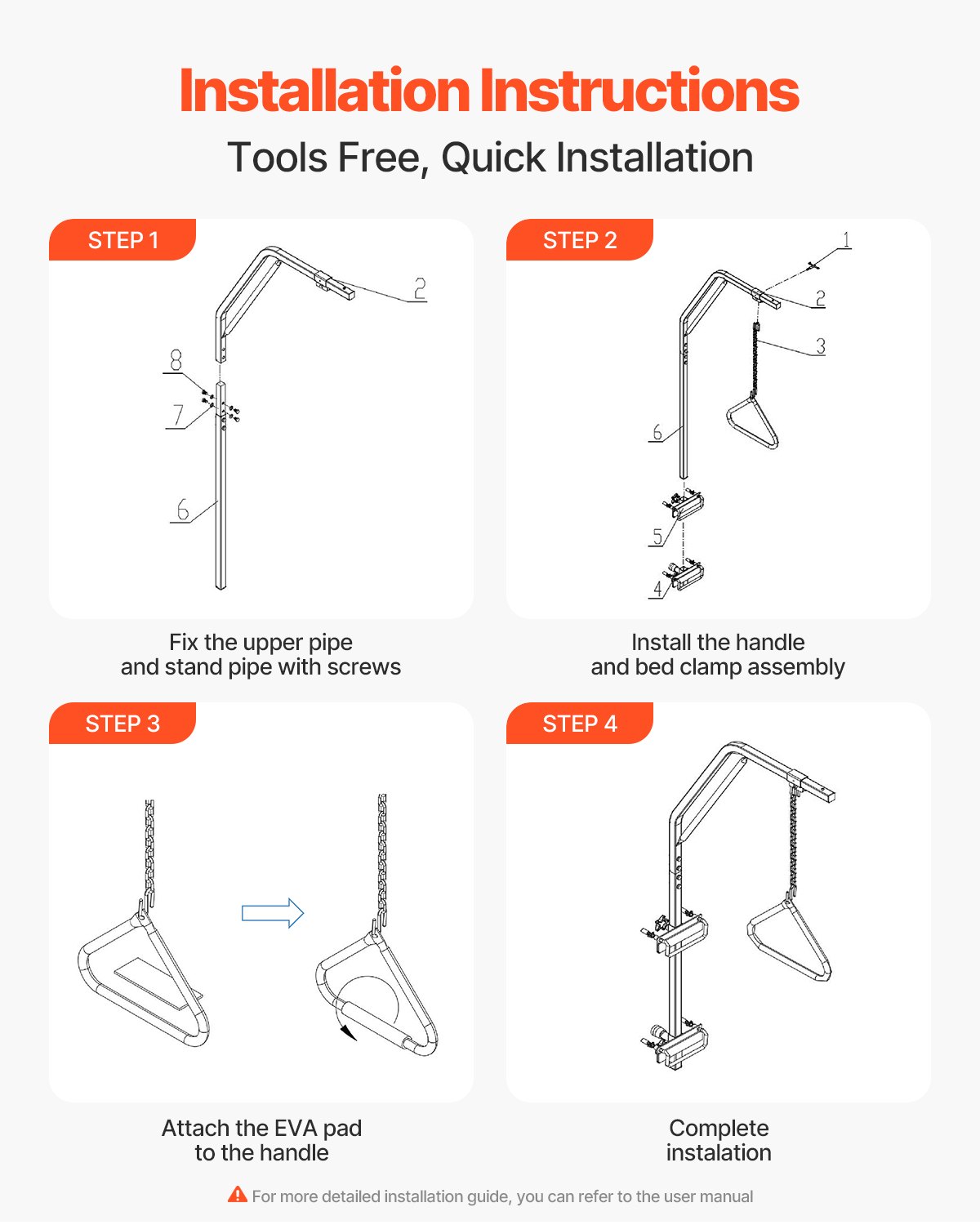 Podwyższenie łóżka VEVOR 840x210x1550 mm, Podwyższenie łóżka z zaciskami i metalowym łańcuchem, do 113 kg, Pomoc w staniu dla osób starszych i leżących, Idealna do opieki domowej, szpitali, domów opieki