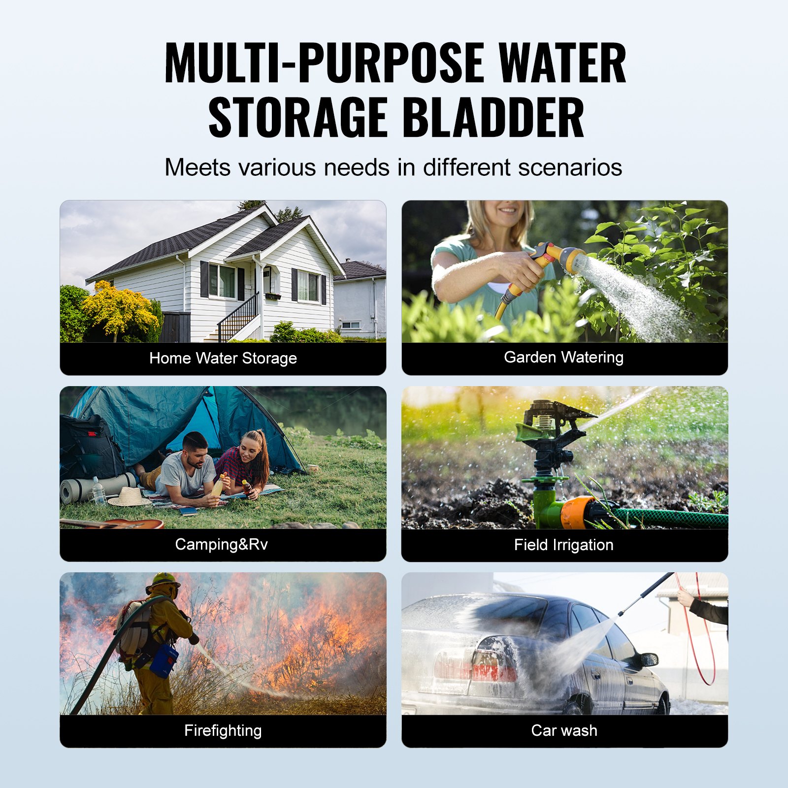 VEVOR 1000L/264 Gallon Water Storage Bladder, RV Water Tank, 1000D Blue PVC, Collapsible Water Storage Container, Large Capacity, Soft Water Bag, Portable Water Bladder, Fireproof, Camping