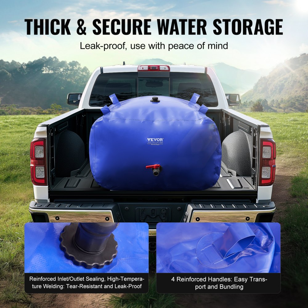 VEVOR 400L/105.7 Gallon Water Storage Bladder, RV Water Tank, 1000D Blue PVC, Collapsible Water Storage Container, Large Capacity Soft Water Bag, Portable Water Tank, Fireproof, Camping