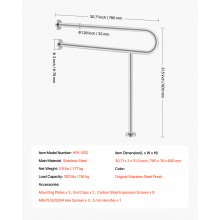 Uchwyt ścienny do toalety stojącej VEVOR dla osób niepełnosprawnych 780x76x800mm