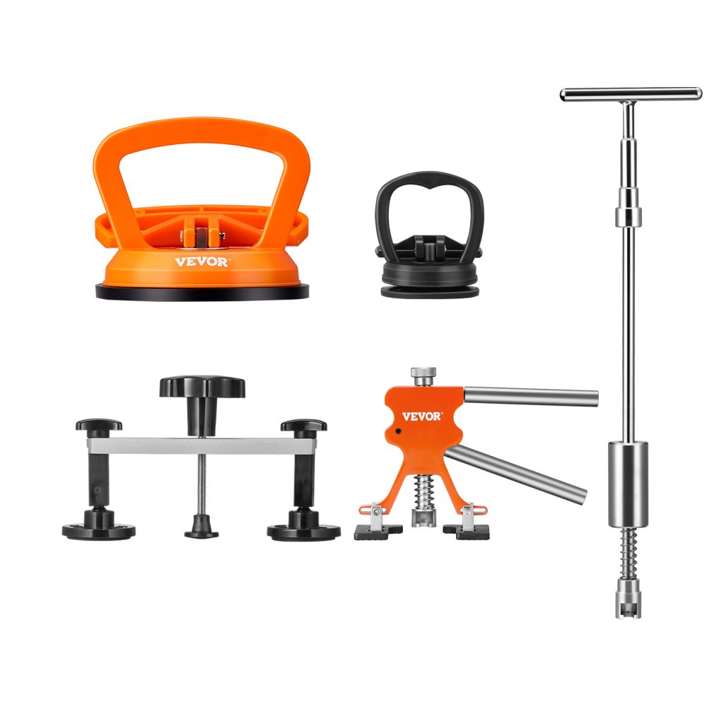 Zestaw do naprawy wgnieceń VEVOR 107 elementów, podnośnik z przyssawką, ściągacz wgnieceń mostowych 2 w 1, młotek ślizgowy, 50 uchwytów ściągacza i 6 uchwytów ściągacza mostowego, narzędzie do usuwania wgnieceń w samochodach