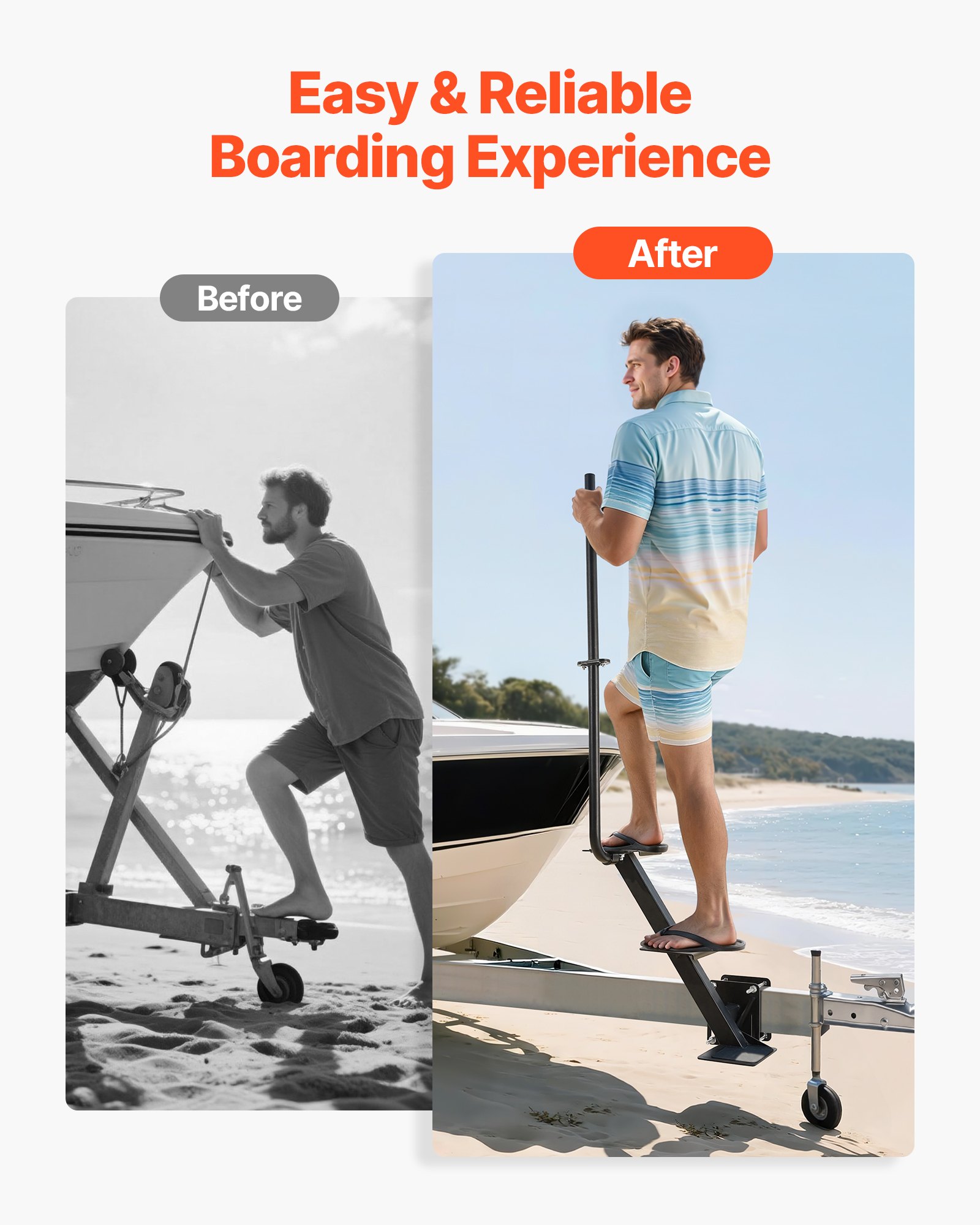 Schody VEVOR do przyczepy łodziowej, 3-stopniowe, ze stali węglowej, z uchwytem i powierzchnią antypoślizgową, z kątem montażu 55°, pasujące do ram 3x3/3x5/4x4 cale, montaż na podłodze