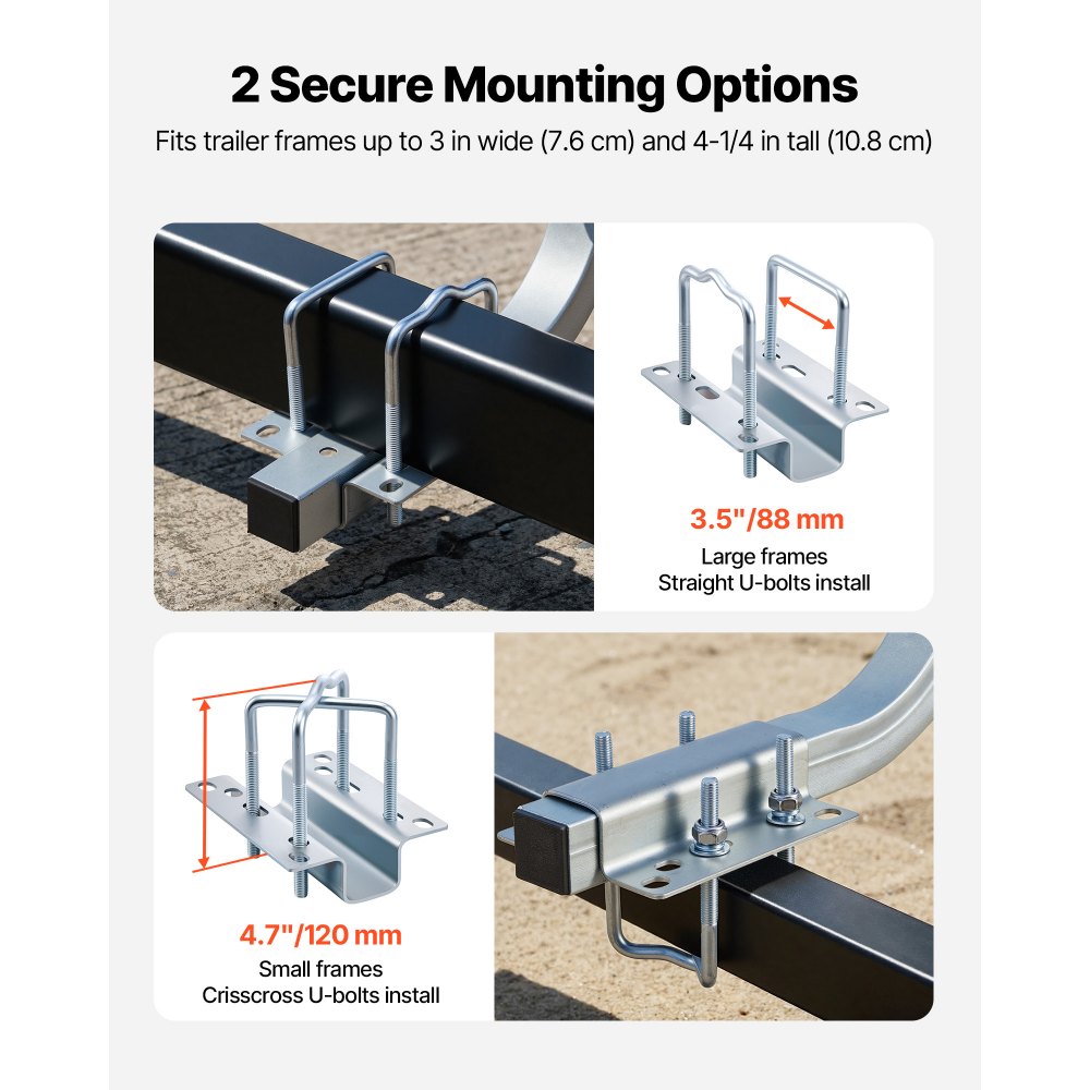 Prowadnica przyczepy łodziowej VEVOR 47 cm / 52 cm (wysokość montażu) z prowadnicą rolkową, regulowana w zakresie 0-8 cm. Wykonana ze wzmocnionej stali o dużej wytrzymałości, do łodzi (kadłub V/mała/średnia).
