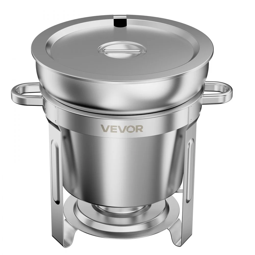 VEVOR Chafing Dish 10,4 l, podgrzewacz do zupy ze stali nierdzewnej, 1 sztuka, na wesela, imprezy i bufety, do utrzymywania ciepła lub chłodu potraw, pojemnik na żywność z chochlą i zbiornikiem na paliwo