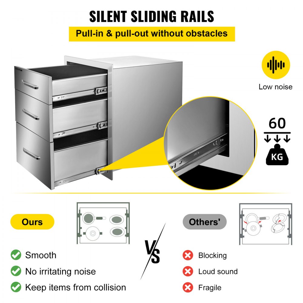 Potrójne szuflady do grillowania 45x52x52,5 cm ze stali nierdzewnej