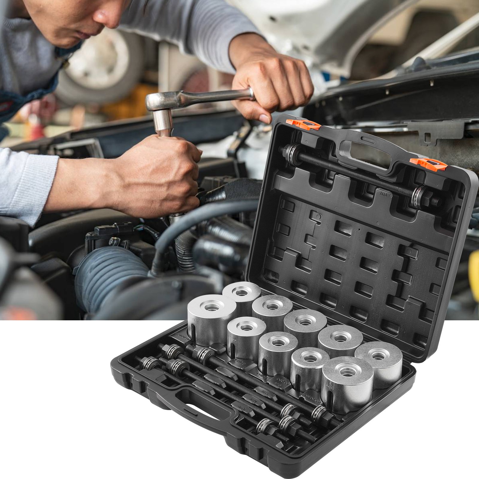 VEVOR Wheel Bearing Bushing Puller 27 pcs. Removal and Installation Kit for Steel Bushing Bearings, Tools for Removing and Installing Bushings, Compatible with Multiple Vehicles for LCV and HGV Engines