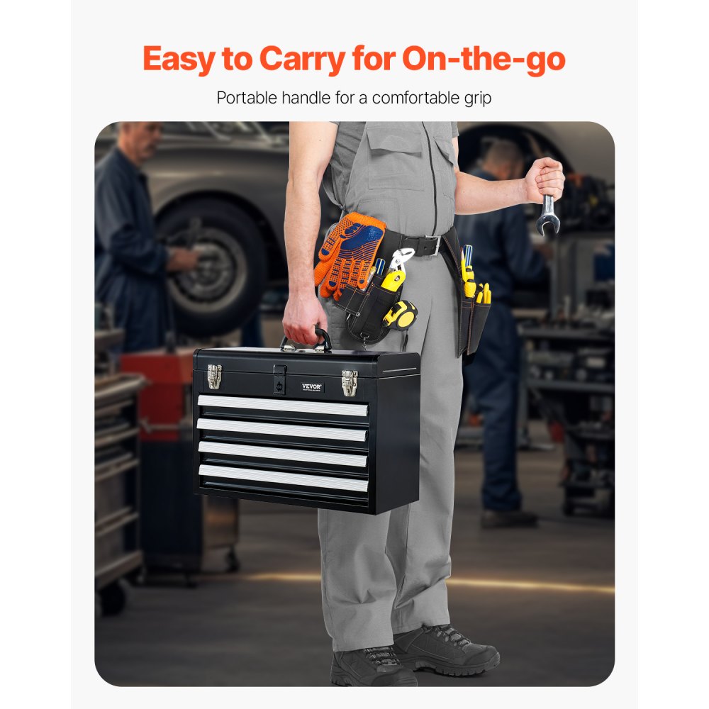 Skrzynka narzędziowa VEVOR 520x218x361 mm, Skrzynka narzędziowa z 4 szufladami, Walizka narzędziowa z wkładkami EVA, Zamek szuflady z łożyskami kulkowymi i powłoką proszkową, Wielofunkcyjny organizer narzędzi