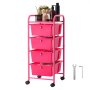 VEVOR Rolling Cart with Drawers, 4 Drawer Storage Organizer, Mobile Utility Cart with Steel Frame, Universal Casters & 2 Brakes, for Office, Classroom, Craft Tools, Garage, Cleaning Supplies, Rose Red