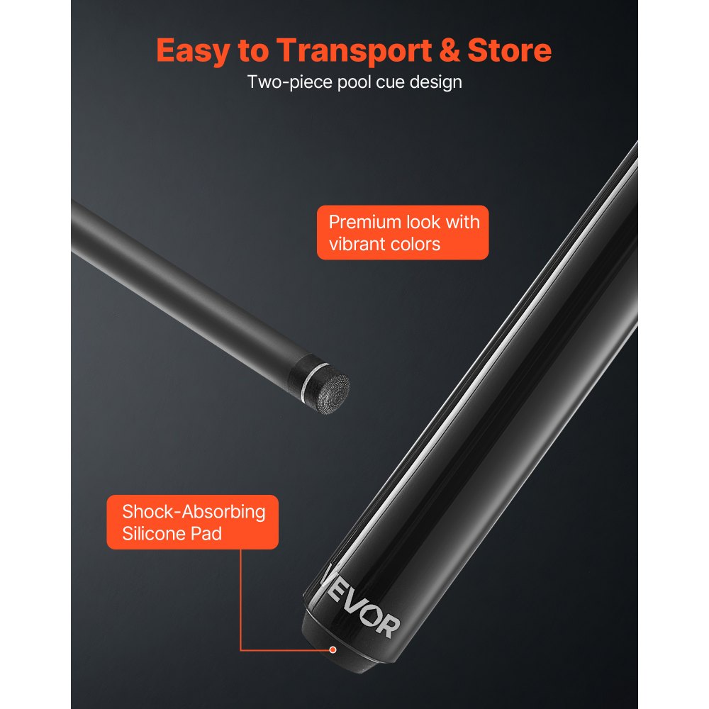 Kij bilardowy VEVOR 1 szt. (1473,2 mm / 554 g) wykonany z włókna węglowego i klonu, kij bilardowy o dwustopniowej konstrukcji, odpowiedni do baru, domu, biura, dla początkujących, miłośników bilarda, kij bilardowy typu jump break