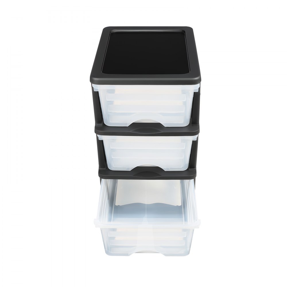 VEVOR Wózek z szufladami Szafka z 3 szufladami (17 l/szt.), Pojemnik na kółkach z przezroczystymi pojemnikami na artykuły biurowe, pracownie rzemieślnicze, sale lekcyjne