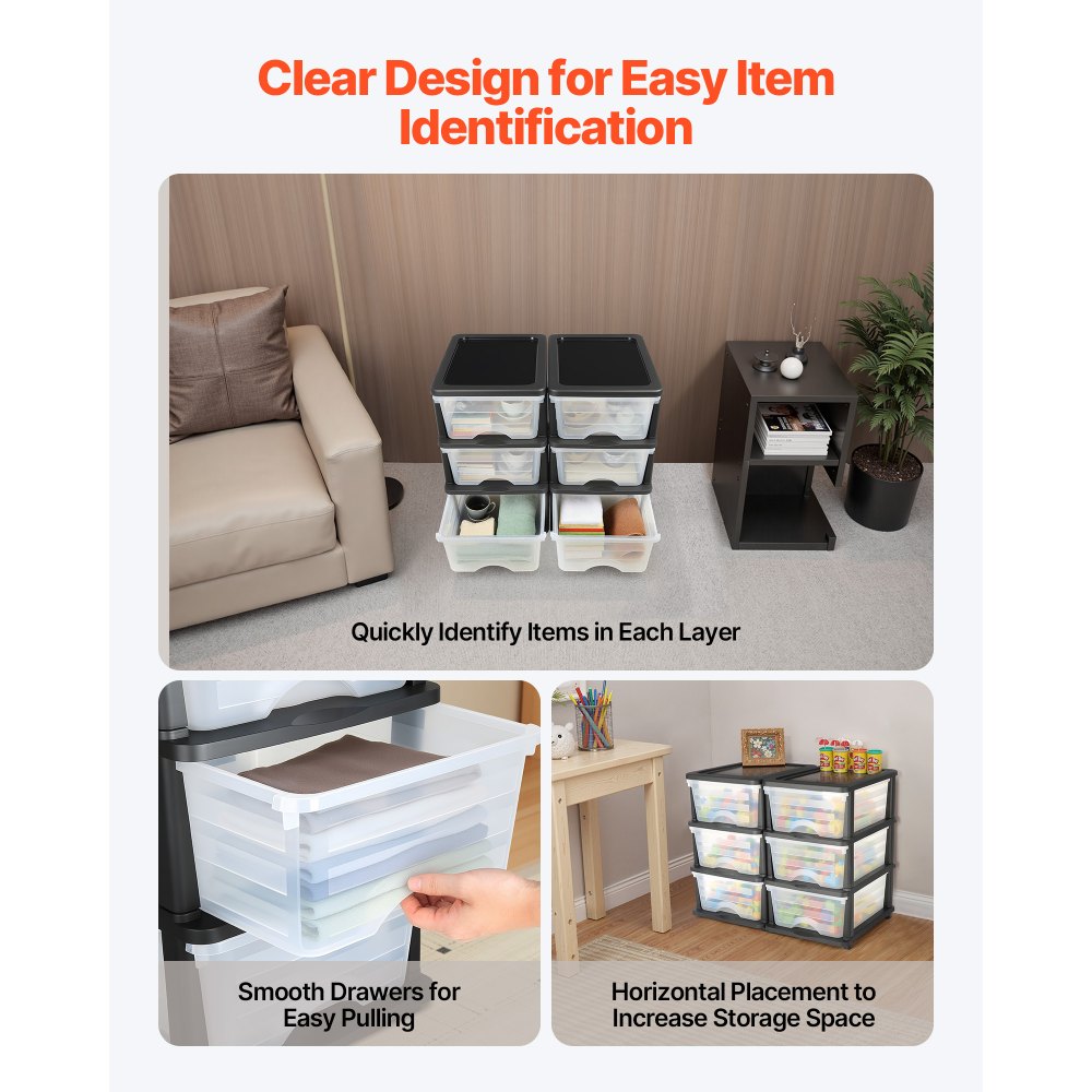 VEVOR Plastic Storage Drawers, 2 Pack Storage Organizer Drawer, 6 Drawers Closet Organization and Storage Dividers, Dresser Organizer Clear Bins for Office Supplies, Craft Rooms, Classrooms and Home