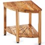 VEVOR Narożna ławka prysznicowa z drewna tekowego, wysokość 47 cm, 100% drewna tekowego, narożna ławka prysznicowa, odporna na pleśń, 227 kg z półką, stołek prysznicowy do użytku wewnątrz, prysznic na zewnątrz, łazienka