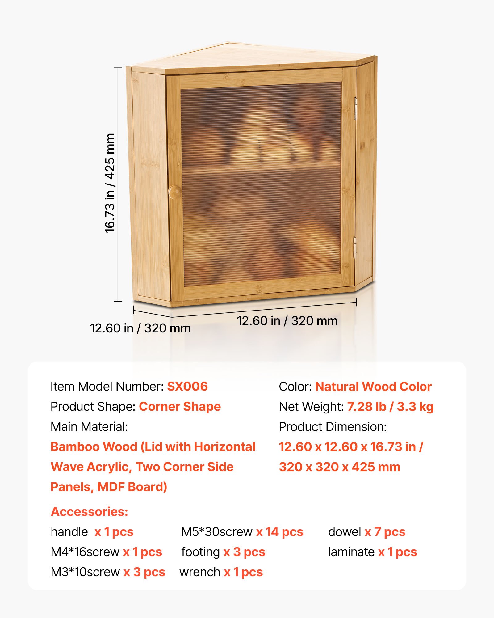 VEVOR Corner Bread Box for Kitchen Counter, Double Layer Large Capacity Bamboo Bread Storage Container, Farmhouse Wooden Breadbox for Homemade Bread, Storage Holder Bin with Acrylic Wavy Door, Natural