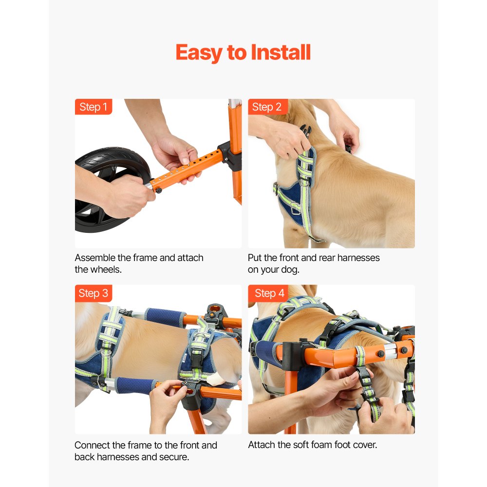 Wózek inwalidzki dla psa VEVOR na tylne nogi, wózek dla zwierząt, regulowana wysokość, szerokość i długość, wózek dla psa z amortyzującymi kołami, dla psów rannych i niepełnosprawnych o wadze od 15,88 do 21,77 kg
