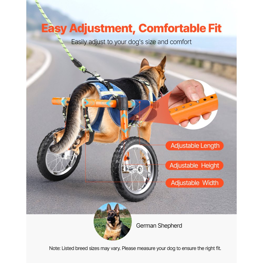 VEVOR Dog Wheelchair for Back Legs, Lightweight 2 Wheels Pet Wheelchair, Height, Width & Length Adjustable, Dog Cart with Shock-Absorbing Wheels, for Injured, Disabled Dogs 21.7-39.9 kg, Large