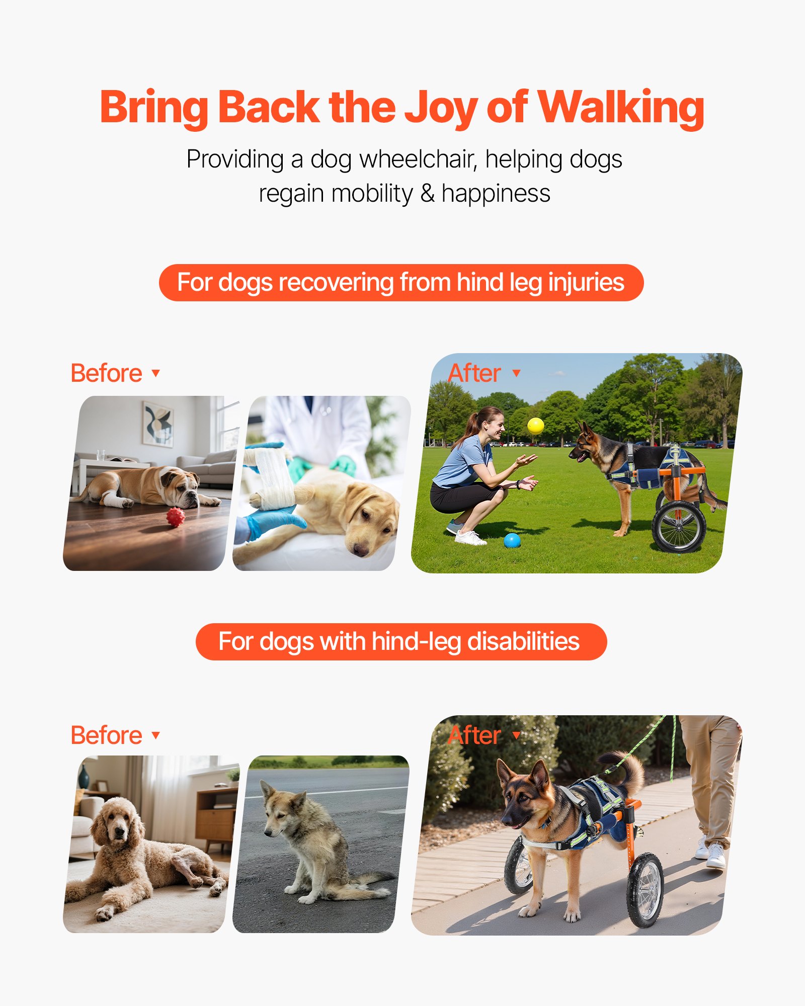 VEVOR Dog Wheelchair for Back Legs, Lightweight 2 Wheels Pet Wheelchair, Height, Width & Length Adjustable, Dog Cart with Shock-Absorbing Wheels, for Injured, Disabled Dogs 21.7-39.9 kg, Large