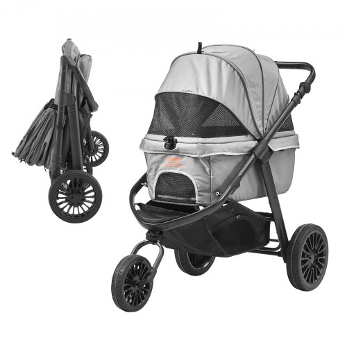 Wózek dla psa VEVOR 97x65x101cm Wózek dla psa 34kg Nośność Składany wózek dla psa Aluminiowa rama Tkanina Oxford 800D Okno z siatki nylonowej 3 koła PU Klatka dla psa Wózek dla zwierząt Wózek dla kota Transport zwierząt